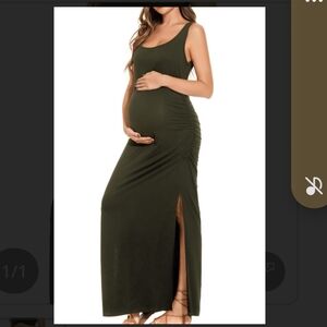 Small-town Women's Split Long Maternity Dress Ruched Army Green Small NWT